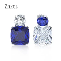 zakol trendy simple square blue cz zirconia crystal stud earrings for women fashion bridal wedding accessories jewelry ep2474