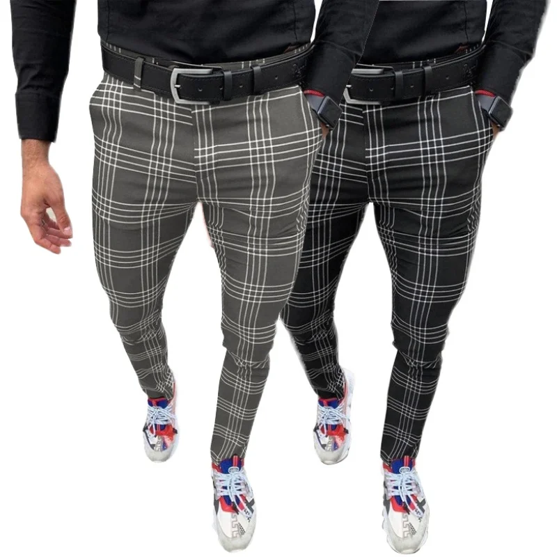 

Модные новые мужские брюки, повседневные облегающие деловые Костюмные брюки в уличном стиле, в британском стиле, обтягивающие мужские брюк...