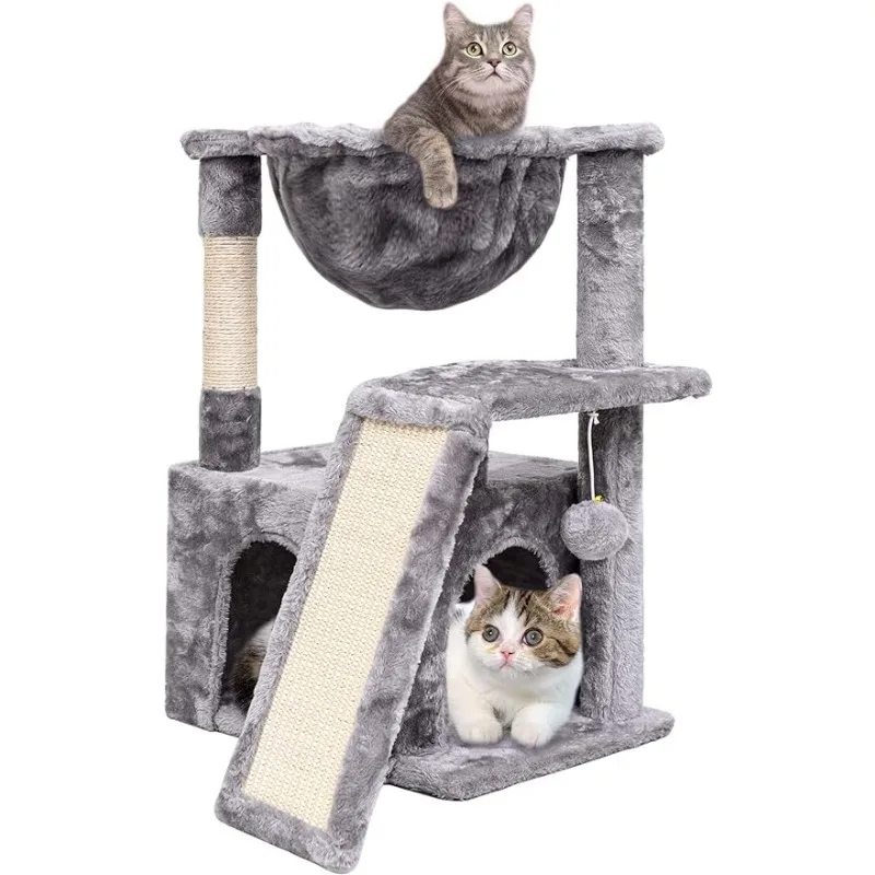 

Small Cat Tree for Indoor Cats, Modern Activity Tower with Plush Perch, Kittens Condo with Scratching Posts Cat House Scratcher