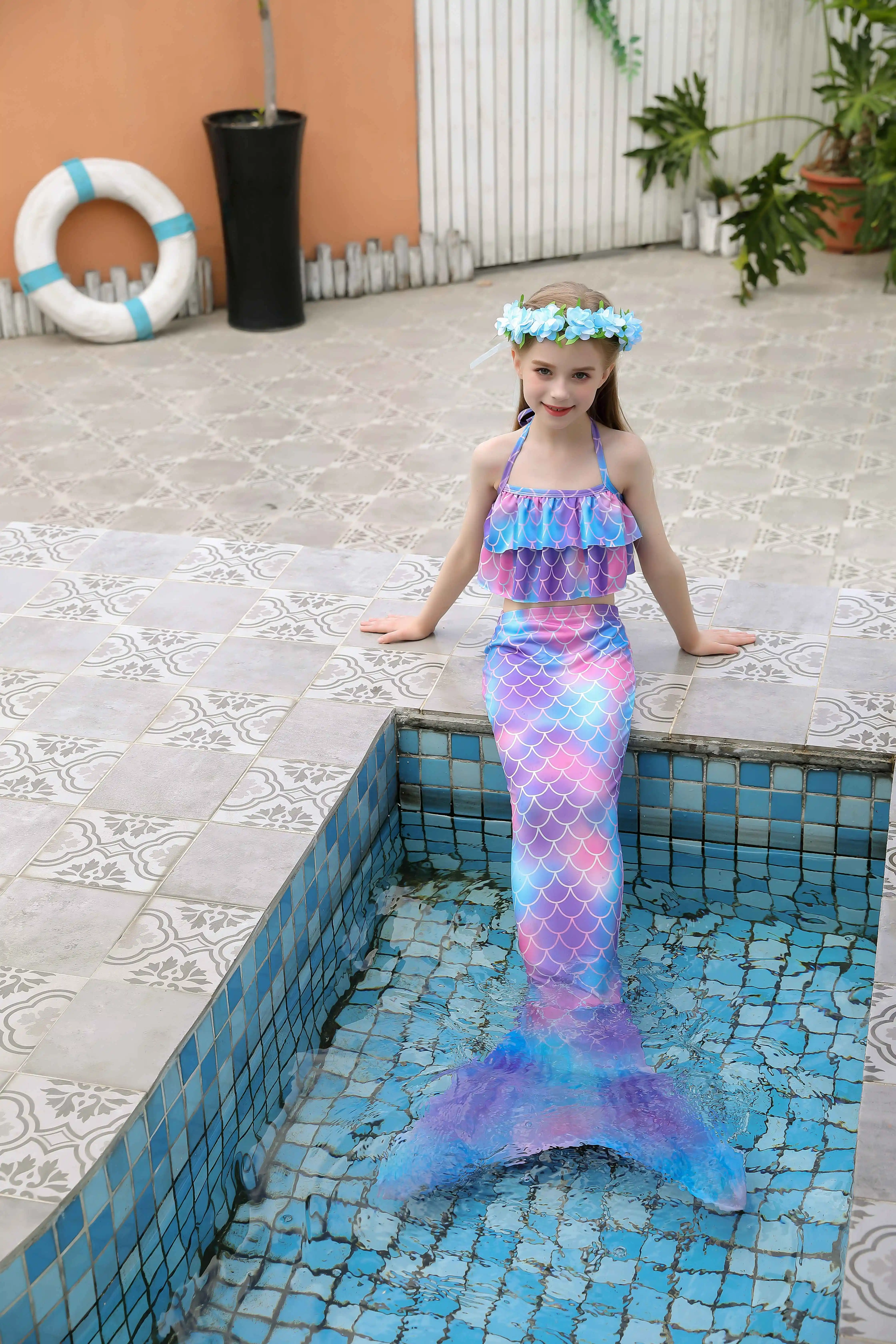 Купальник с хвостом Русалочки для девочек купальный костюм маленькой русалочкой