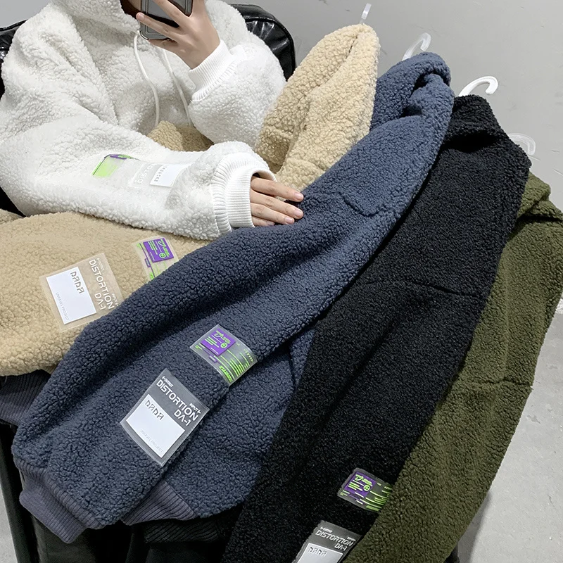 

Hop Pullovers Fashion Winter Male Thicken Hoodies Lamb Hip Unisex Loose Warm Sweatshirts Casual Men's Wool Hybskr Hooded