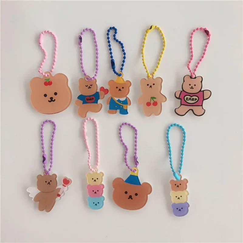 

Cartoon Bear Hanging Chain Keychain Sweet Style Cherry Key Ring Bluetooth Earphone Case Pendant Backpack Trinkets Kawaii Jewelry