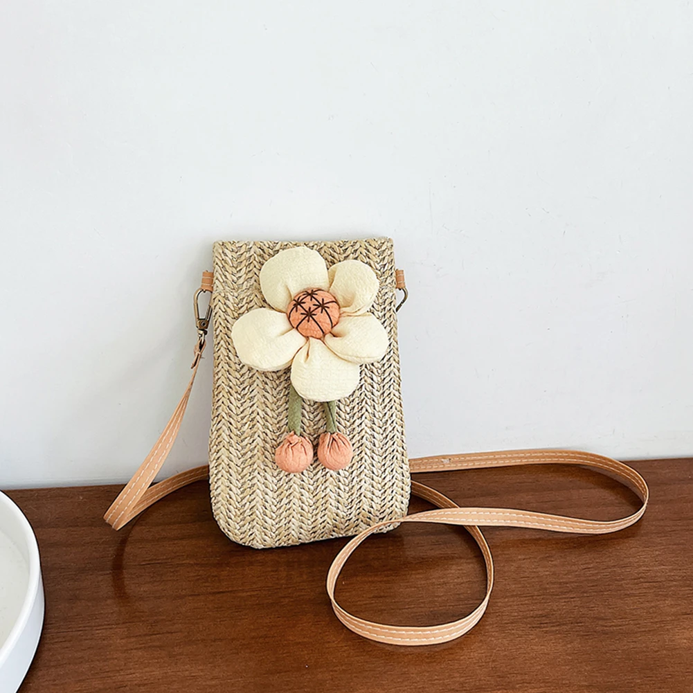 

Straw Bag Women Hand-Woven Handbag Summer Cute Flower Bag Casual Beach Shoulder Crossbody Handbags Shopper Bag