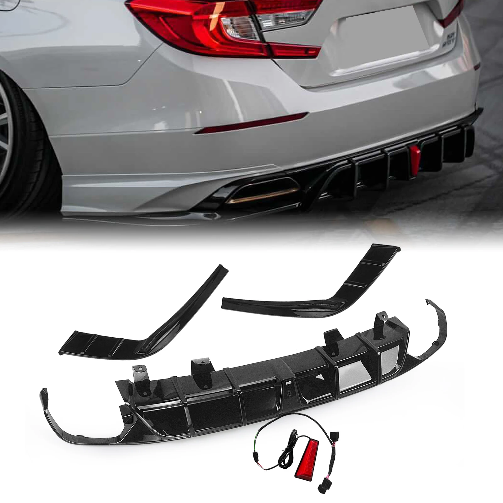 Глянцевый черный задний бампер диффузор спойлер выхлопной кронштейн сплиттер со