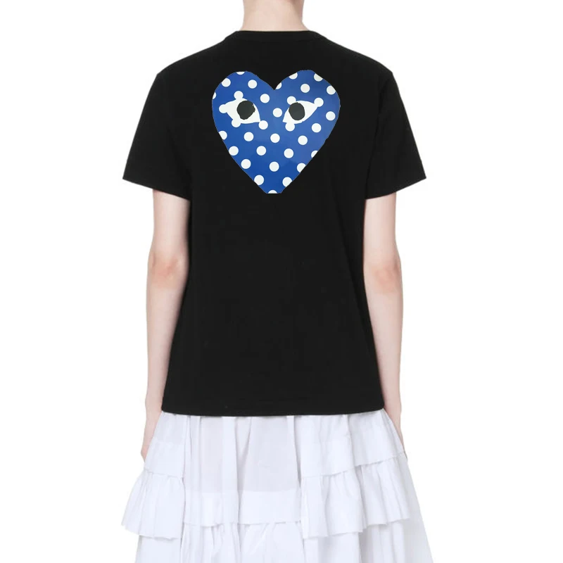 Men Women Short-sleeved T-shirt Cotton Heart Eye Embroidery Back Camouflage Dot Love Print O-neck Straight Summer Unisex |