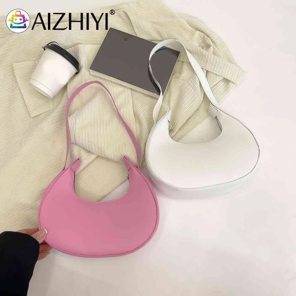 

Fashion Women Handbags Solid Color Simple Armpit Bag for Ladies Semicircle Tote Shoulder Purse Half Moon Shaped for Travel Daily