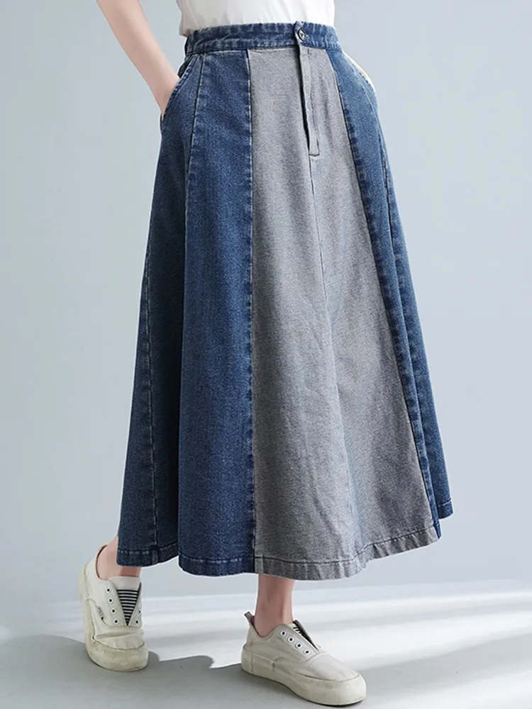 Женская длинная джинсовая юбка с высокой талией Повседневная Свободная