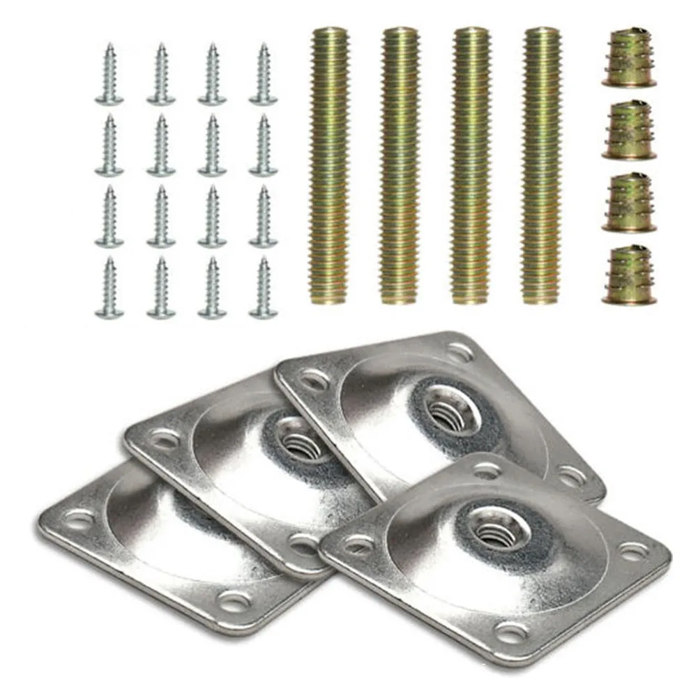 

4pcs Leg Fixing Mounting Plates Level + 4 Metal Dowel Screws For Securely Furniture For Sofas Chairs Coffee Tables