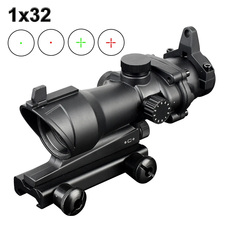 

1X32 Red Green Dot Sight 3-4 MOA Illuminated Optical Hunting Rifle Scope Fit 20mm Rail for Tactical Airsoft Rifle Hunting Sniper