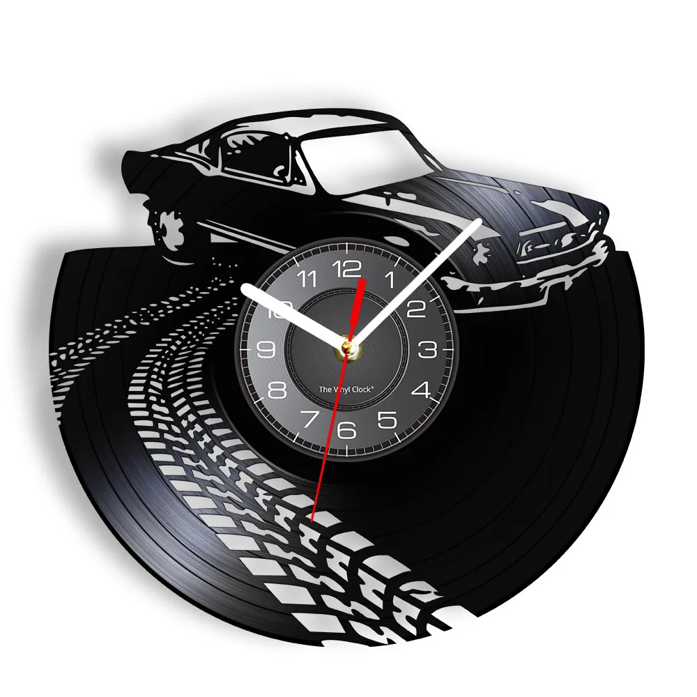 

Classic Vintage Retro Car with Road Mark Wall Art Wall Clock Sports Automobile Racecar Vinyl Record Wall Clock Car Lovers Gift