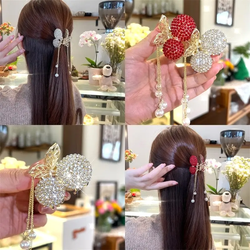 

Full Of Diamonds Cherry Full Of Stars L Tassel Scrunchie Hair Clip Female Back Of Head Hair Clip Premium Feel Shark Clip