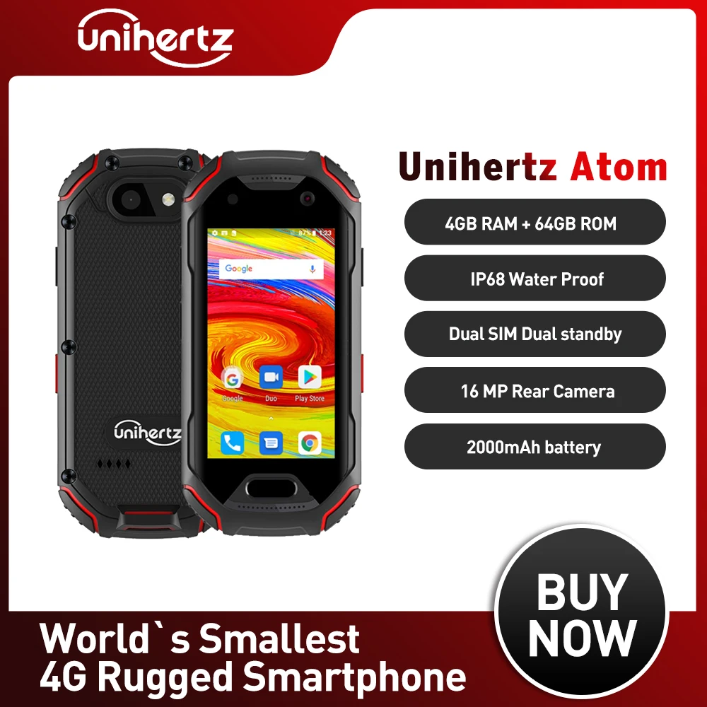 Unihertz Atom Rugged Smartphone 4GB 64GB Android 9 Octa Core Unlocked Mobile Phone 2.45 inch mini Pocket Cellphone 2000mAh NFC