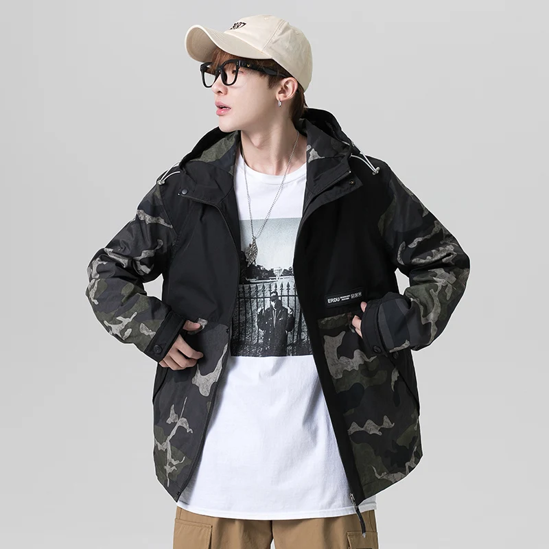 

New Spring Camouflage Jacket Men Coats High Street Ribbon Patchwork Men Bomber Coat Pilot Flight Jacket Drop Shipping ABZ187