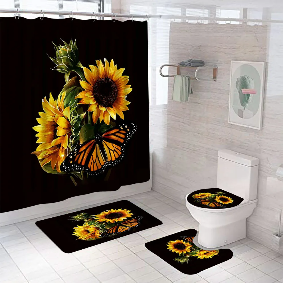 

Подсолнечник для душа с ковриками включает Нескользящие коврики крышка унитаза и коврик для ванной с крючками