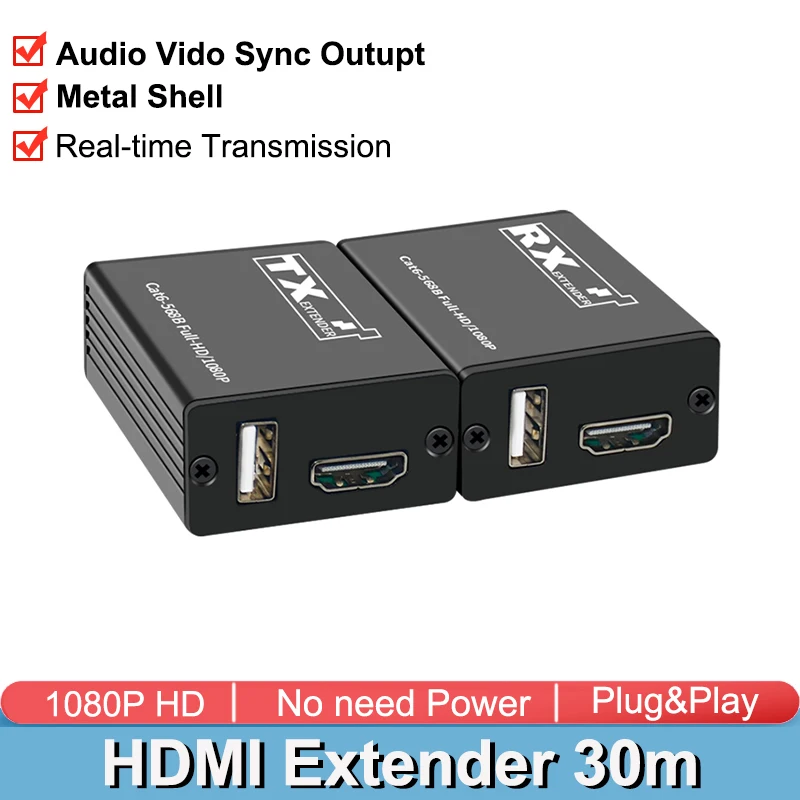 Удлинитель 1080P HDMI по одной сети RJ45 UTP STP CAT6, сетевой Ethernet-Кабель Длиной до 30 м, не требует питания камеры, ПК, ТВ-монитора