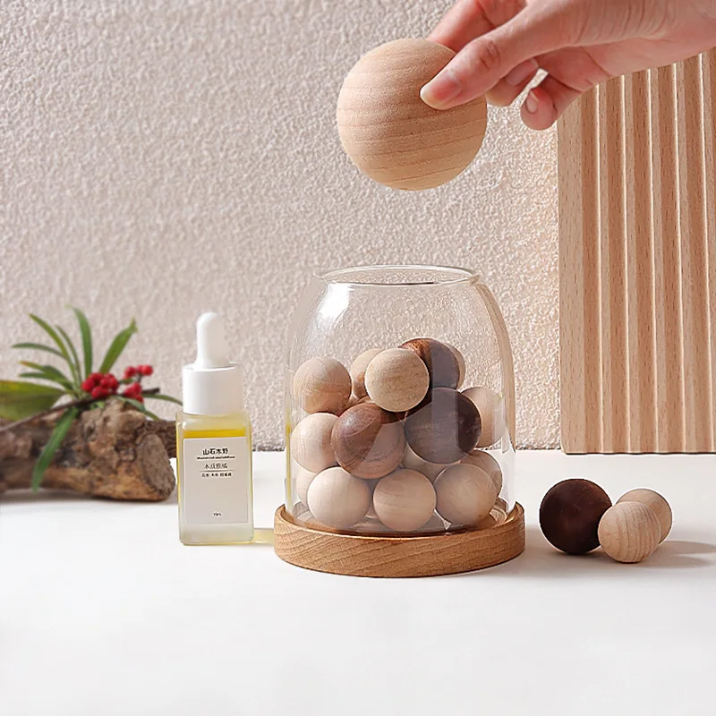 

Creative Solid Wood Diffuser Wood Beads Glass Cup Set Fire-free Home Aromatherapy Diffuser Indoor Bedroom Decoration