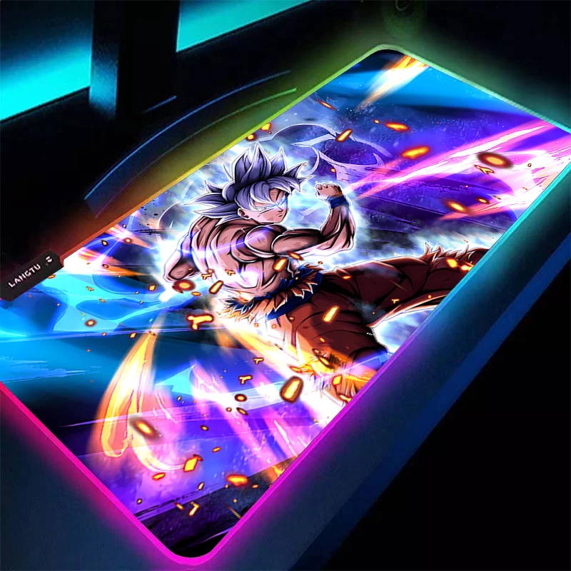 Фото Игровой коврик для мыши Компьютерный аниме Dragon Balls Настольный коврик Светодиодный настольный коврик для клавиатуры RGB Ноутбук Резиновый нескользящий задний коврик для мыши Подушка №3