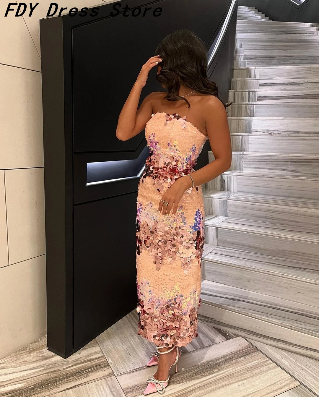 

Vintage Mermaid Sleeveless Evening Dresses Strapless Prom Dresses Pleated Sequins Ankle Length Formal Party Dresses