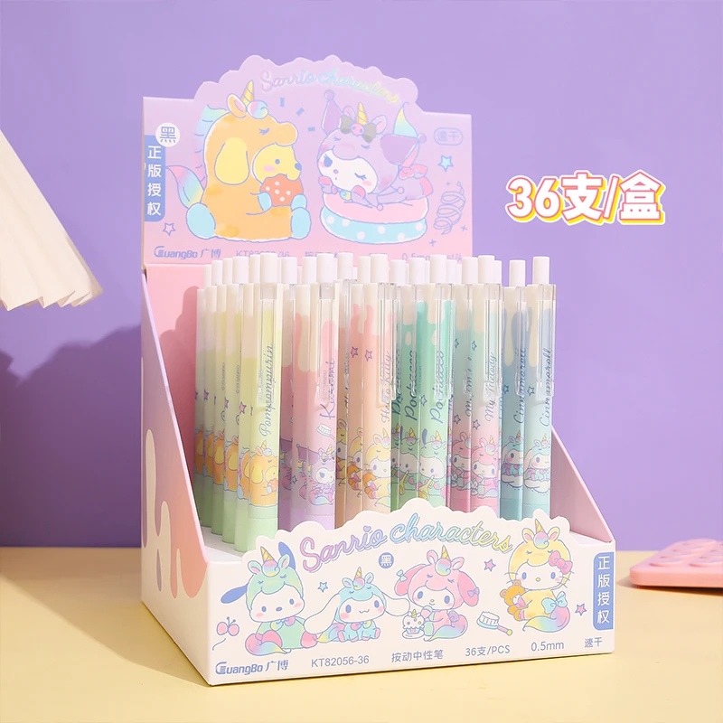 

Genuine Sanrio Gel Pen 36pcs Kuromi Melody Pochacco Student Write Tools Pens Cartoon 0.5 Black School Kids Writing Signature Pen