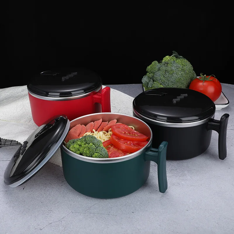 

Instant Noodle Bowl with Lid 304 Stainless Steel Thickened Handle Student Single Dormitory Lunch Box Large Rice Bowls
