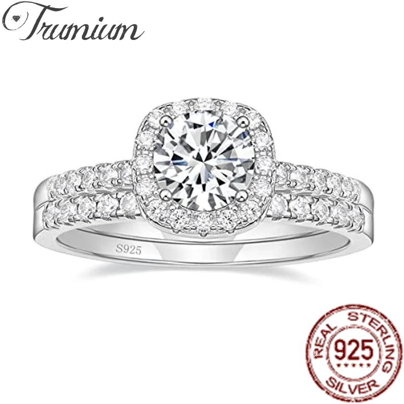 

Trumium 1.25CT 925 Sterling Silver Bridal Rings Sets Cubic Zircon CZ Engagements Rings Wedding Bands for Women Fine Jewelry