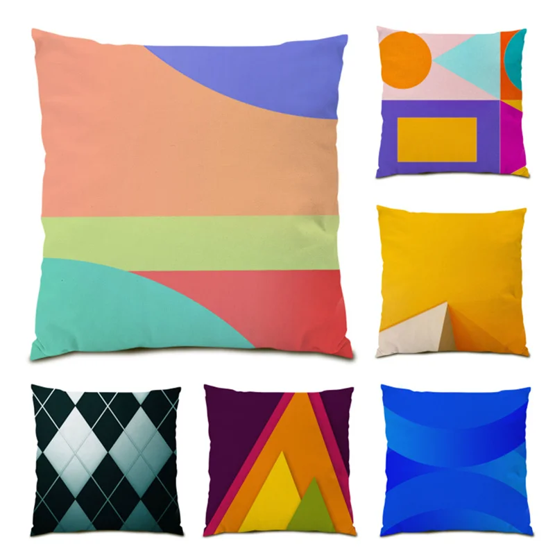 

Art Color Block Pattern 45x45 Cushion Cover Ultra Soft Velvet Decorative Pillow Case Polyester Linen Decoration Home Decor E0639