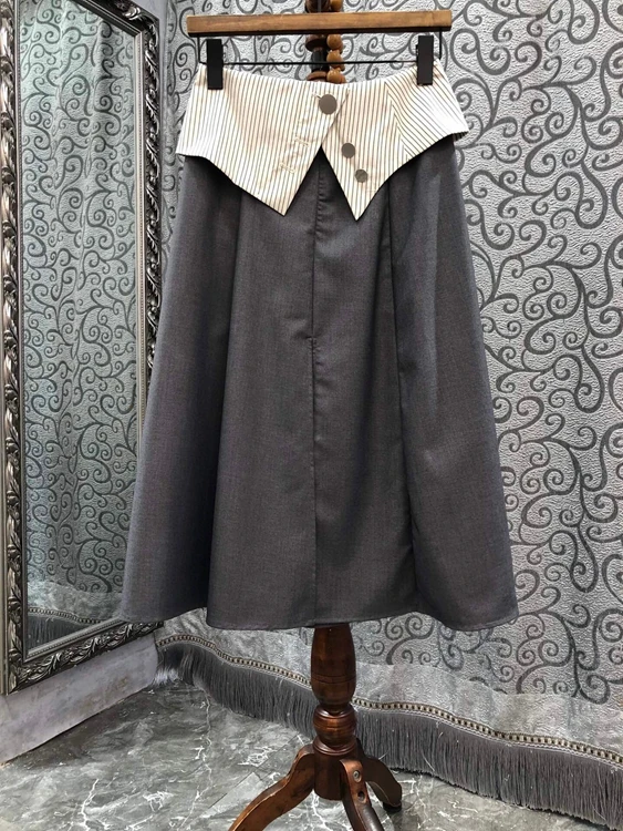 

2022 new women fashion sexy striped girdle A-line swing simple trendy split long skirt skirt 714