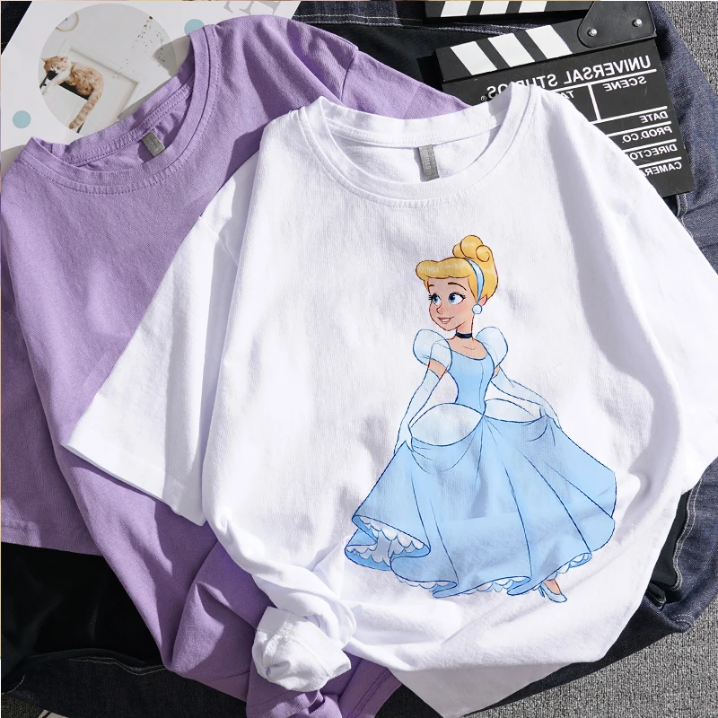 

Футболка с коротким рукавом и принтом серий принцесс Disney, Модный повседневный Топ, Новое поступление женской одежды 2022, милая одежда, кавайн...