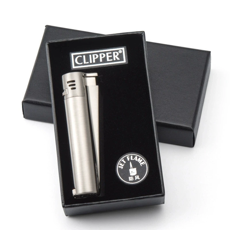 Фото Зажигалка Clipper с металлическим корпусом, ветрозащитная, газовая, на бутане, с синим турбо-пламенем, для сигар, аксессуары для курения для мужчин №1