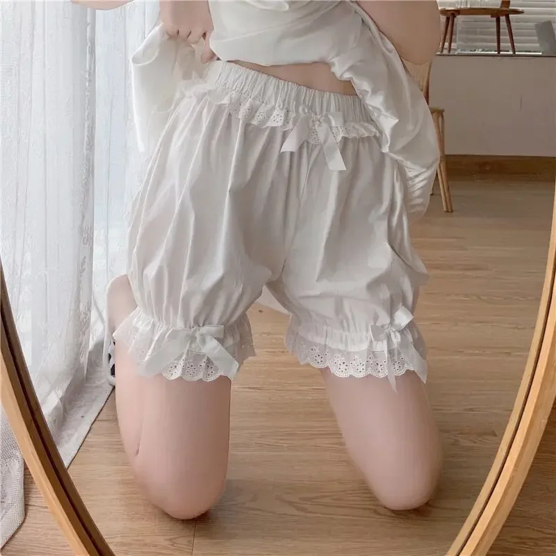 

Cute Lace Bowknot Lolita Safety Shorts Pants Elastic Vintage Victorian Bloomers White Ruffles Knickers Women Girl Kawaii Panties