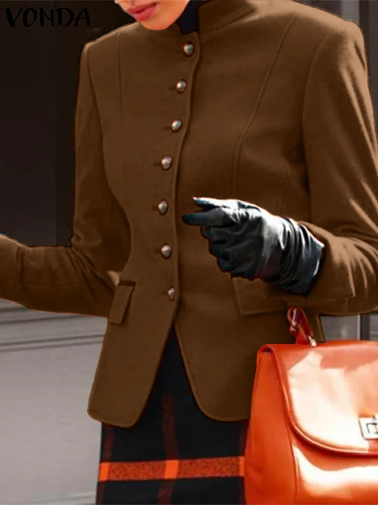 

Женский модный Блейзер размера плюс 5XL VONDA, осень 2023, однотонные элегантные офисные костюмы, пальто, Повседневная Верхняя одежда с длинным рукавом, блейзер