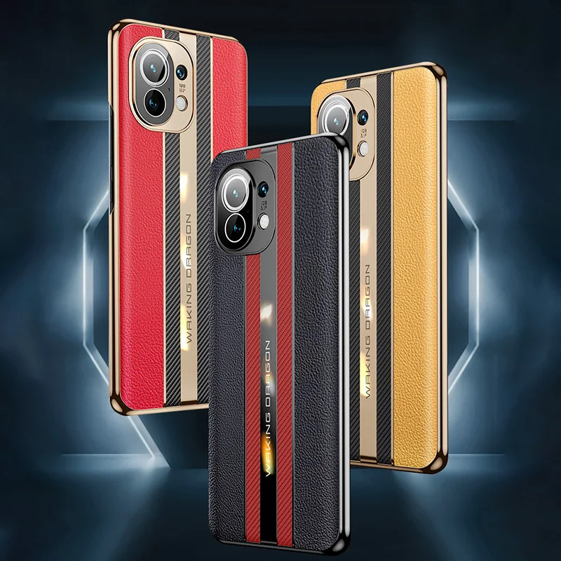 Fashion Sport Car Design Carbon Fiber Genuine Leather TPU Cover Case For Samsung XiaoMI 11 Ultra Pro Lite