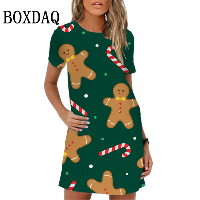 Рождественский рисунок Женское платье Летнее с короткими рукавами O воротник