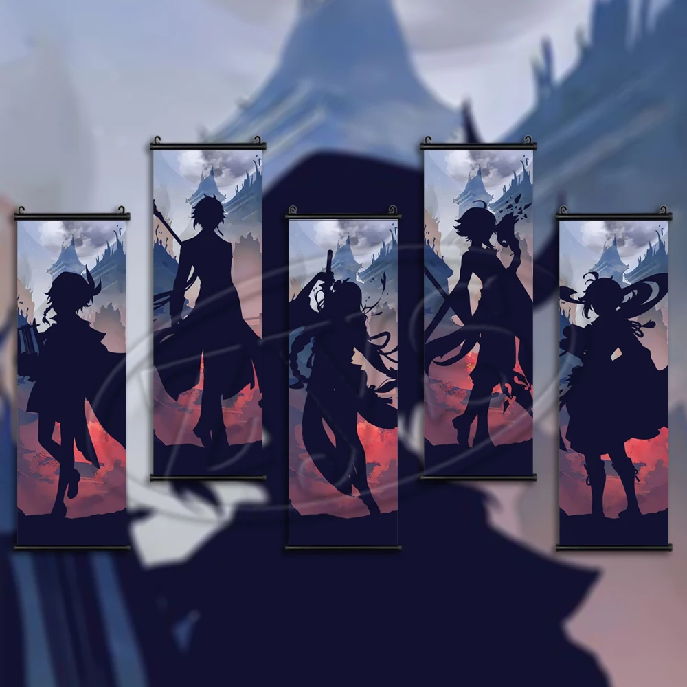 

Висячие свитки Genshin ударный плакат картина HD Печать игра настенное Искусство Классическая Картина на холсте для дома спальни декоративный фон