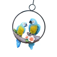 double parrot statues hanging on iron ring birds statues and sculptures outdoor garden decor resin parrot garden statue for