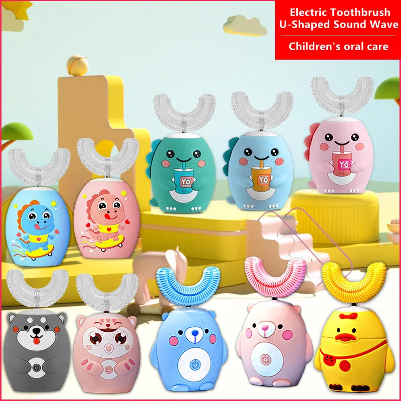 

Ультразвуковая электрическая зубная щетка, Детская силиконовая U-образная интеллектуальная зубная щетка на 360 градусов, автоматическая зуб...