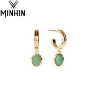 minhin crystal round hoop earrings for women stainless steel gold color drop earring elegant wedding dangle earring jewelry gift