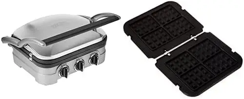 

5-in-1 Silver Griddler, Black Dials, and Waffle Plates Bundle