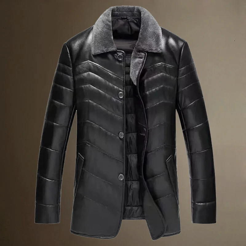 Мужская приталенная куртка из натуральной овечьей кожи с откидным воротником