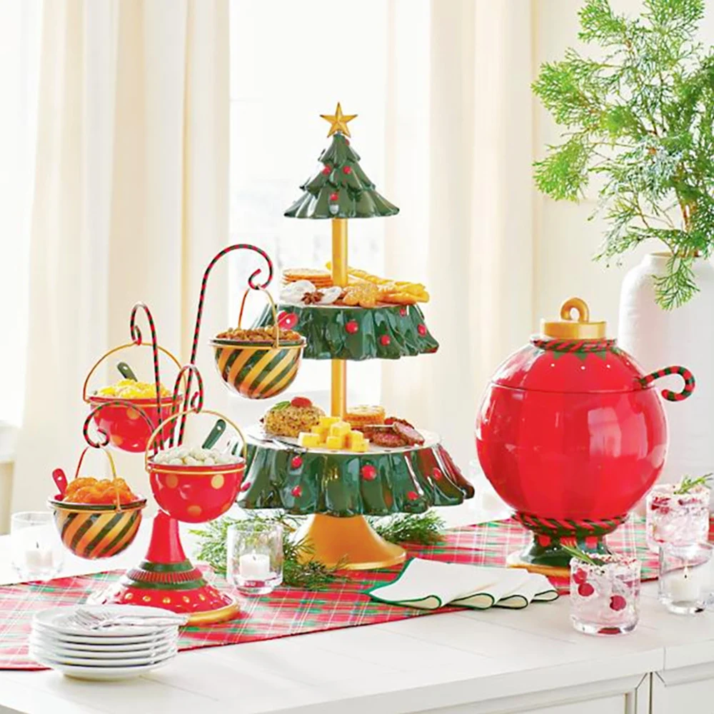 

2022 Christmas Snack Stand 2 Tier Resin Food Serving Tray Cupcake Holder Bowl Christmas Table Decoration Ornaments Snack Rack