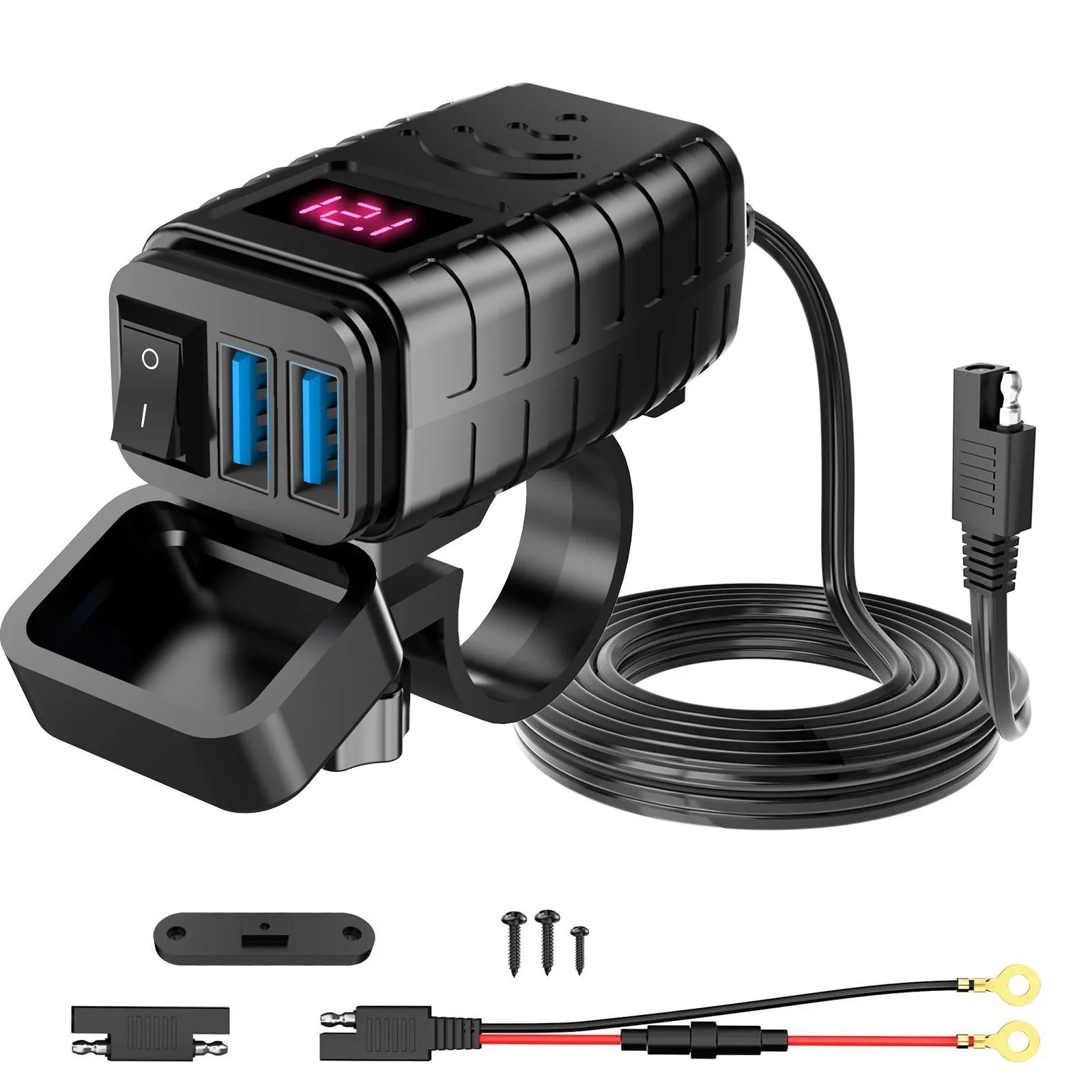 

PD + QC3.0 Быстрое зарядное устройство USB для мотоцикла, 60 Вт, двойной USB-разъем на руль с переключателем, вольтметр, водонепроницаемый адаптер питания 12 В