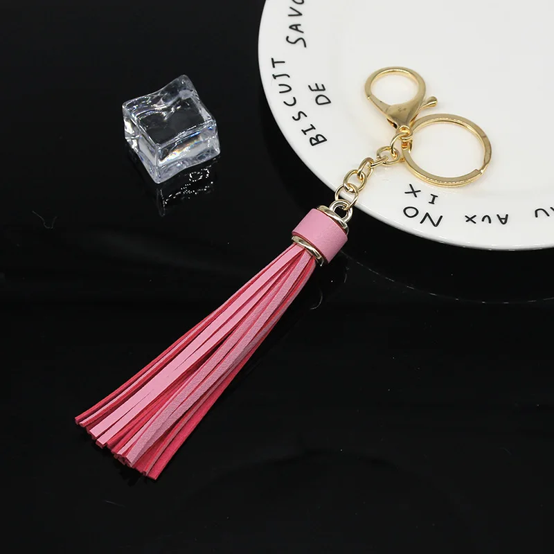 PU Leather Keychain for Women Fashion Car Tassel Keychain Key Ornament Multi-Color Keyrings Gift for Her High Quality Wholesale