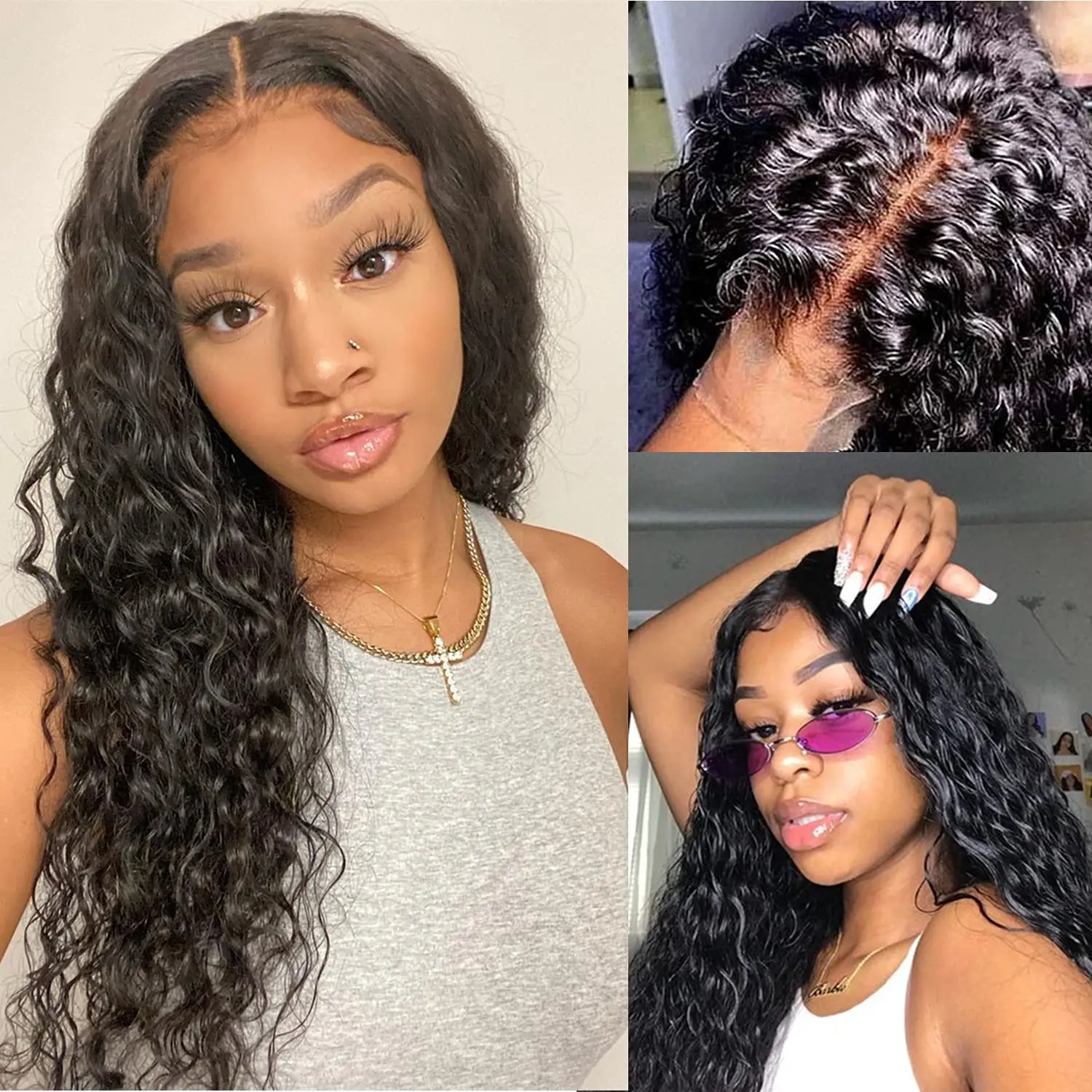 Deep Wave Frontal Wig 13x4 Transparent Lace Front Human Hair Wigs for Women PrePlucked Glueless Brazilian 4x4Lace Closure Wig