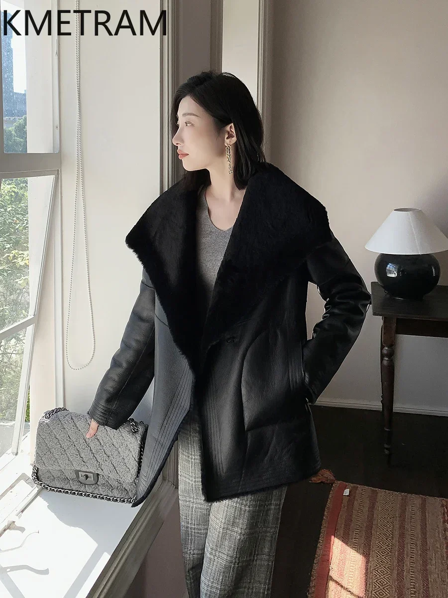 Куртка из натурального овчины зимние черные кожаные куртки женская шуба