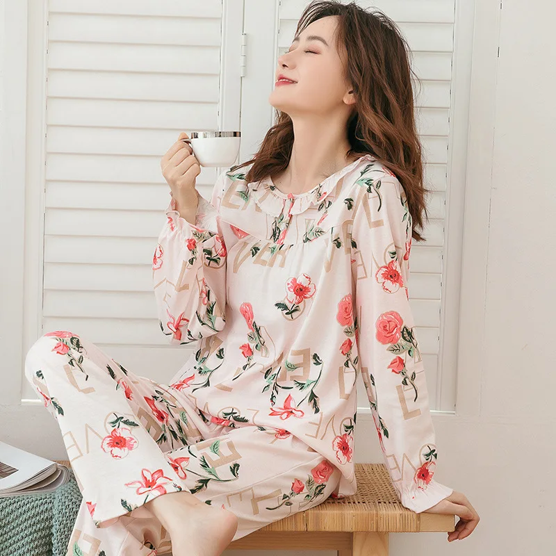 Spring and Autumn Women's Pajamas Long Sleeve Two-piece Loose Home Wear Pajamas for Women Sleepwear Sleep Tops Pijamas Women