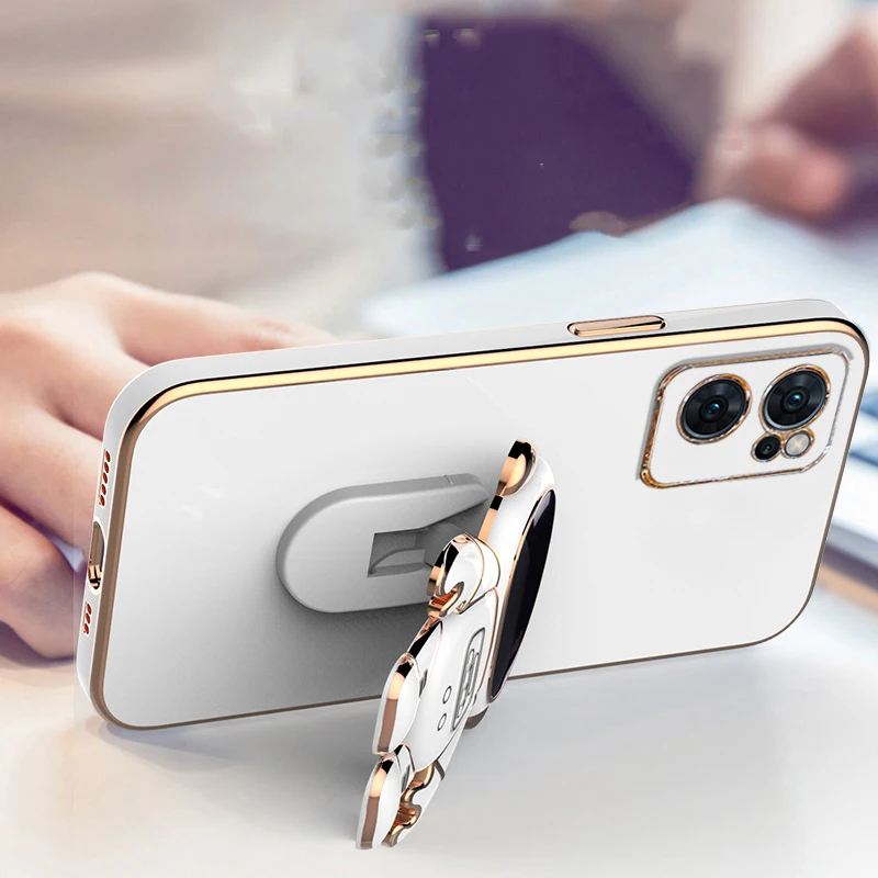 

Foldable 3D Spaceman Stand Holder Phone Case for OPPO A15 A16K A55 A74 A83 A94 F11 Find X3 RENO6 RENO7 Pro 4G 5G Electroplated
