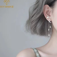 925 sterling silver moon star earrings asymmetrical jewelry new fashion elegant party accessories hypoallergenic earrings