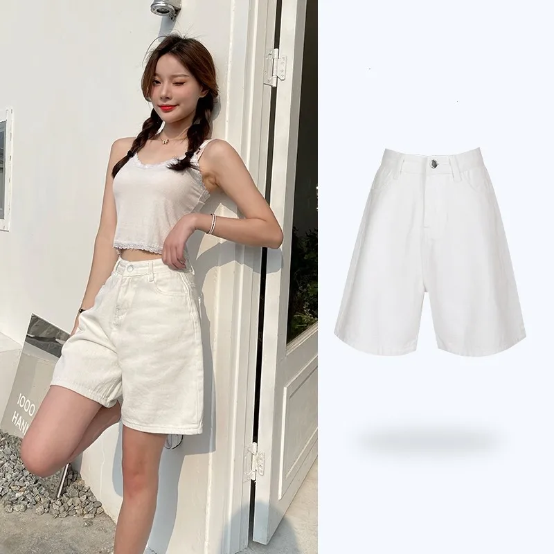 GUUZYUVIZ Summer Versatile Loose High Waist Denim Shorts Women Cotton