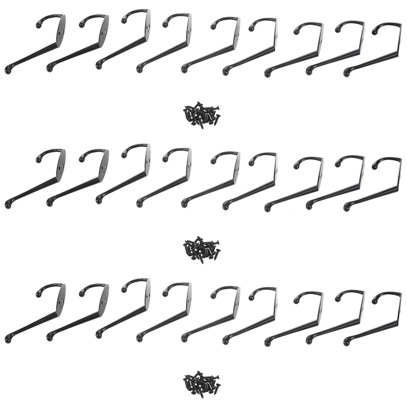 

27 упаковок сверхмощных крючков для пальто, настенное крепление для фурнитуры шляпы, ретро вешалка для пальто с двумя зубцами с 20 винтами чер...