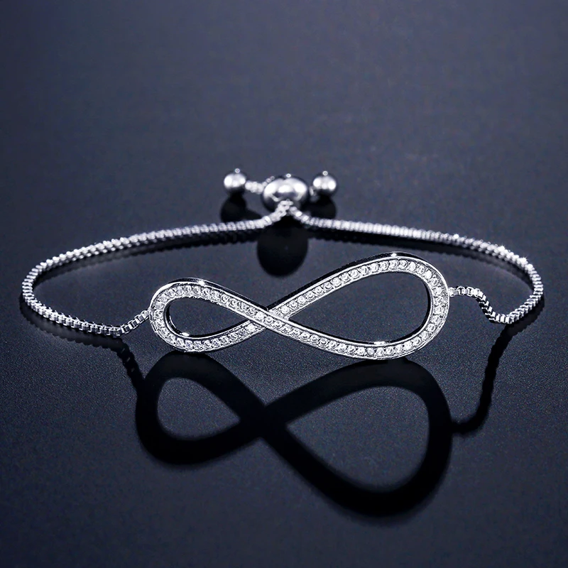 

2022 New Fashion Exquisite Silver Color 21cm CZ Bracelets Chain for Women Personality Charm Bangles Wedding Party Jewelry Gifts